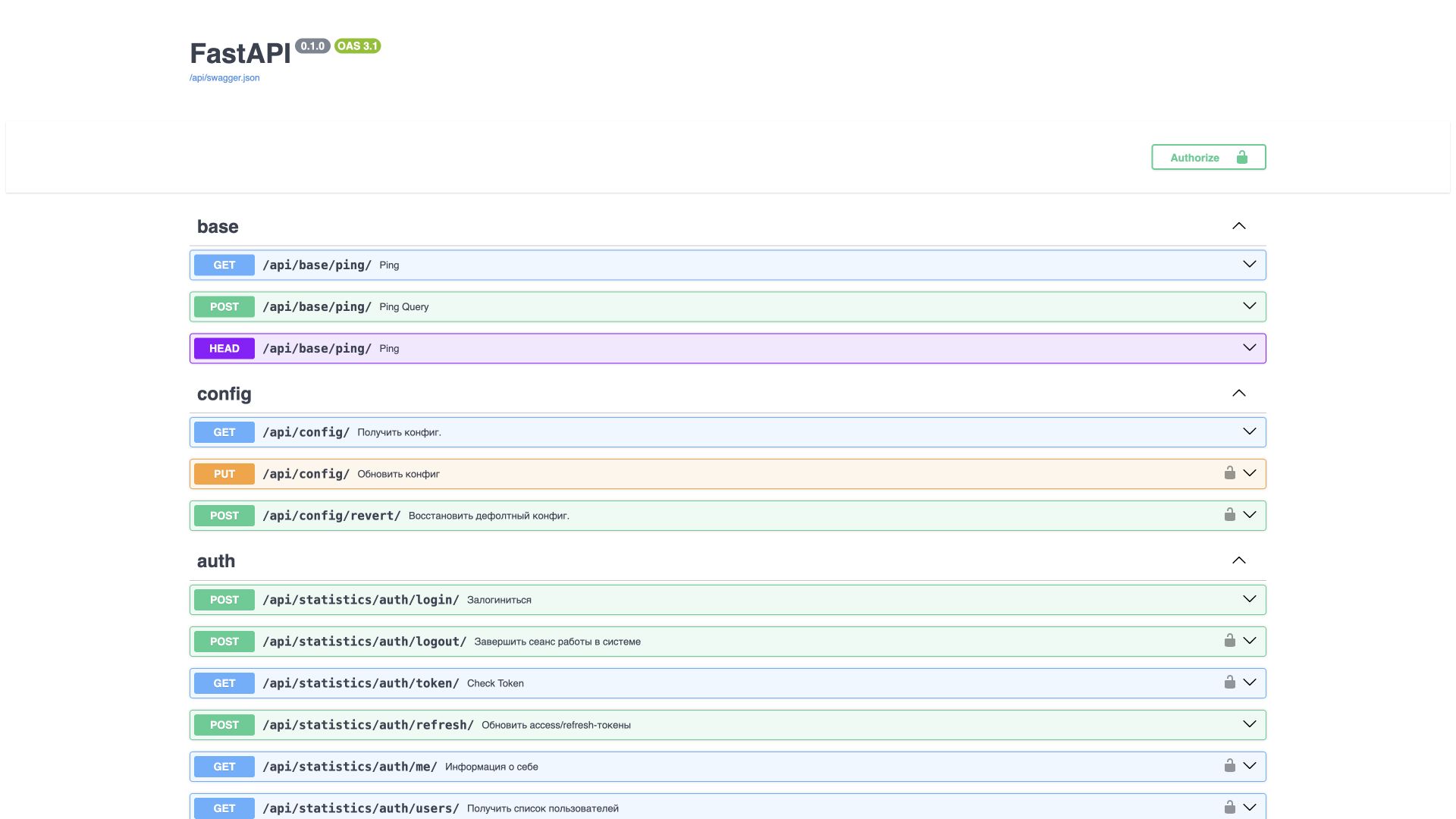Общий модуль, иллюстрация BOX 3.2. Интерактивная документация API: методы, относительные пути и группы операций.
