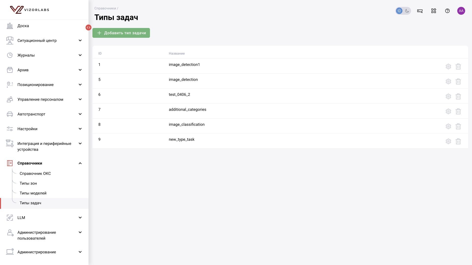 Справочники → Типы задач: интерфейс BOX 5.0.